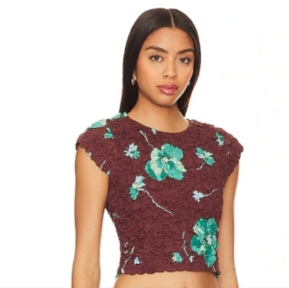 FREE PEOPLE NEW Brown and Teal Floral Top